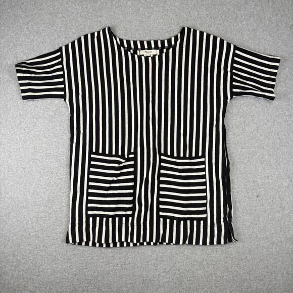Madewell Tops - Madewell Black & White Stripe Short Sleeve Knit Top W/Pockets Size Small